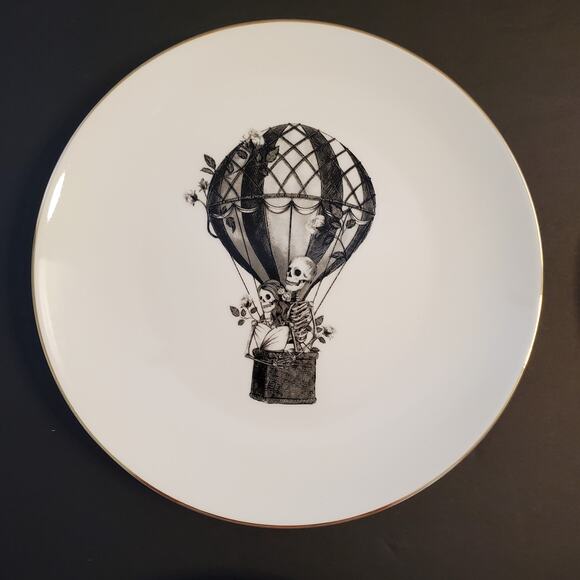 Halloween Eaton Fine Dining 4 pc Appetizer Plates Bone Voyage White Black New - Picture 5 of 15